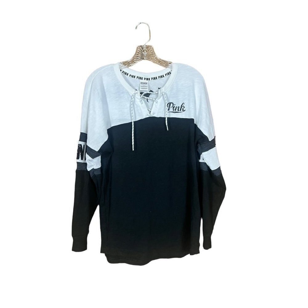 Victoria's Secret Pink Women's Black & White Long Sleeve Top